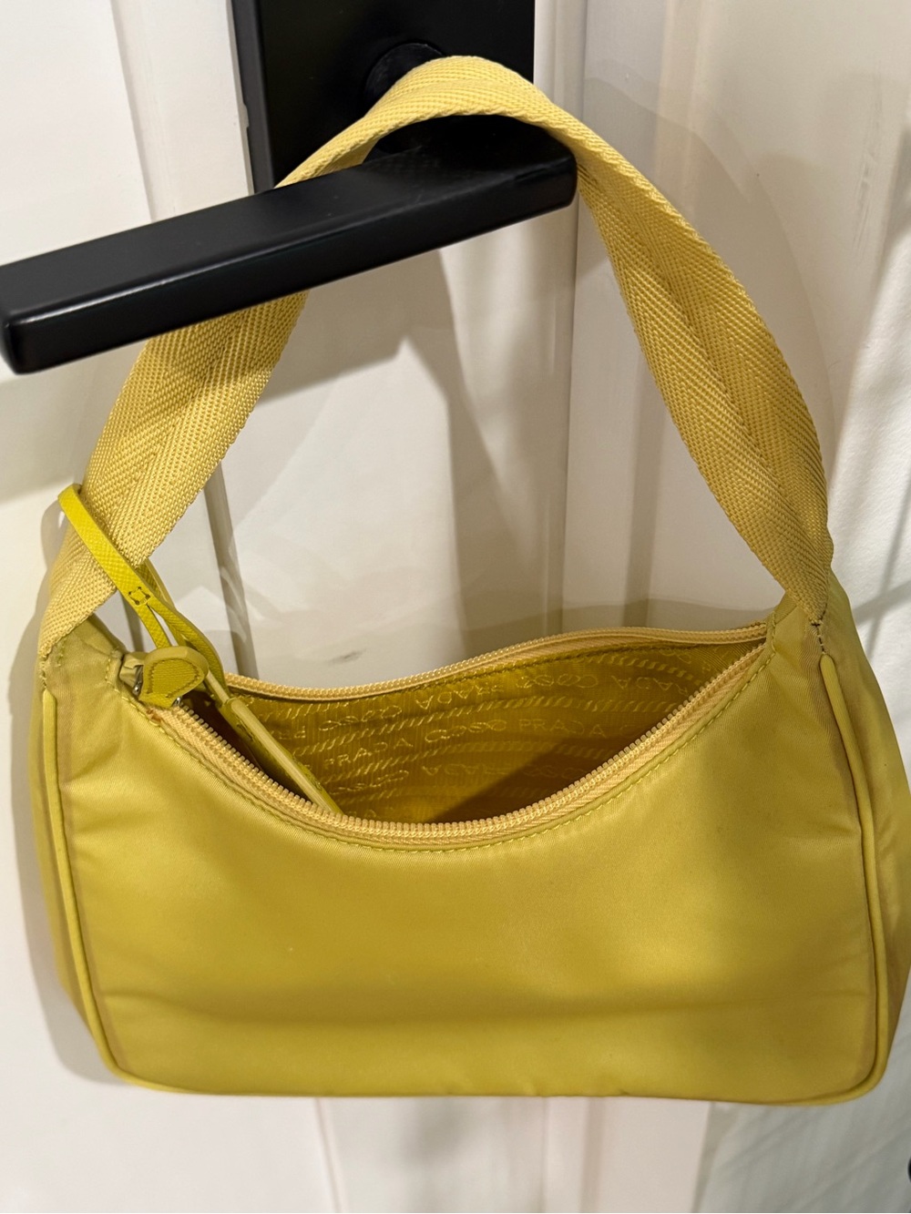 Prada Yellow Nylon Shoulder Bag with Logo Tag - Picture 3 of 3